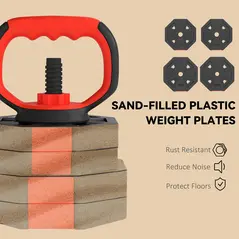 SPORTNOW 6-in-1 Adjustable Weight Dumbbells Set, Used as Kettlebell, Barbell, Dumbbell, Push-Up Stand, 30kg Free Weights Set for Men and Women Home Gym Training, Red - 7