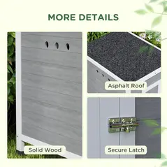 PawHut Wooden Duck House with Ramp, Double Doors, Openable Asphalt Roof, Ventilation Holes, Removable Base, Light Grey - 8