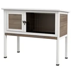 PawHut Wooden Guinea Pig Hutch, Small Animal Cage with Slide-out Tray, Openable Asphalt Roof, 84 x 43 x 70cm, Brown - 1