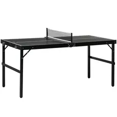 SPORTNOW 5ft Mini Table Tennis Table, Folding Ping Pong Table with Net and Aluminium Frame, Portable Ping Pong Game Set for Indoor Outdoor Use, Black - 1