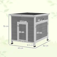 PawHut Wooden Duck House with Ramp, Double Doors, Openable Asphalt Roof, Ventilation Holes, Removable Base, Light Grey - 3
