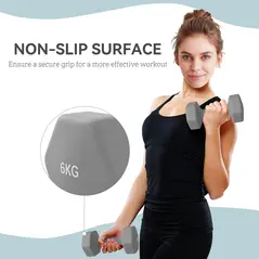 SPORTNOW 2 x 6kg Hexagonal Dumbbells Weights Set with Non-Slip Grip for Home Gym Workout, Grey - 6