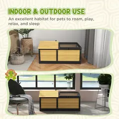 PawHut Wooden Tortoise House, Small Pet Reptile Shelter, with Hide Den and Run - Yellow - 7