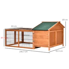 PawHut Wooden Guinea Pigs Hutches Detachable Rabbit Cage Pet House with Openable Run & Roof Slide-out Tray - 3