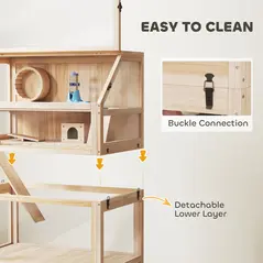 PawHut Wooden Hamster Cage with Detachable Lower Floor, Storage Shelf, Hut, Seesaw, Exercise Wheel, Ramps for Hamster - 5