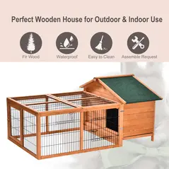 PawHut Wooden Guinea Pigs Hutches Detachable Rabbit Cage Pet House with Openable Run & Roof Slide-out Tray - 4