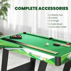SPORTNOW 104cm Folding Mini Pool Table Set with 2 Cues, 16 Balls, Chalk, Triangle, Brush, Green - 5