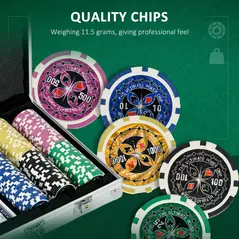 SPORTNOW 300-Piece Poker Chips Set, Poker Set with Mat, Chips, Two Card Decks, Dealer, Five Dices - 5