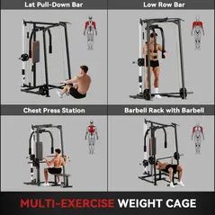 SPORTNOW 3-in-1 Gym Station with 17-level Squat Rack Dual Cable Pulley System Home Strength Training, Black - 4