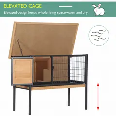 PawHut Wooden Guinea Pigs Hutches Elevated Pet House Bunny with Slide-Out Tray Outdoor Natural - 7