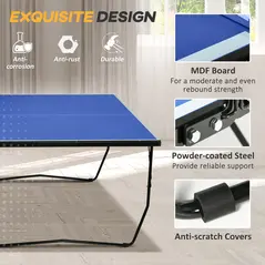 SPORTNOW 9FT Folding Tennis Table, with 8 Wheels, for Indoor Use, Blue - 6