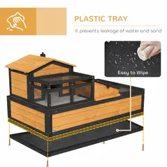 PawHut Wooden Tortoise House with Balcony, Tray, Roof, for Indoor and Outdoor, Yellow - 6