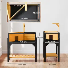 PawHut Wooden Tortoise House with Storage Shelf, Clear Observation Windows, Lamp Holder, Openable Top, Built-in Tray, Yellow - 3