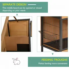 PawHut Wooden Metal Guinea Pigs Hutches Pet House Bunny w/ Slide-Out Tray Outdoor Light Yellow,black - 7