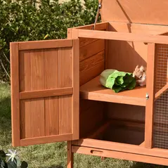 PawHut Wooden Guinea Pigs Hutches Elevated Pet Bunny House with Slide-Out Tray Openable Roof - 8