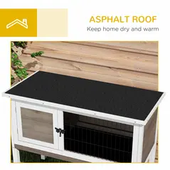 PawHut Wooden Guinea Pig Hutch, Small Animal Cage with Slide-out Tray, Openable Asphalt Roof, 84 x 43 x 70cm, Brown - 7