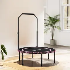 SPORTNOW 40" Foldable Fitness Trampoline Rebounder with Handle, Pink - 8