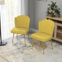 Set of 2 Velvet-Feel Shell Accent Chair - Yellow - 2