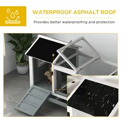 PawHut Wooden Rabbit Hutch, Guinea Pig Cage, with Removable Tray, Wheels - Grey - 9