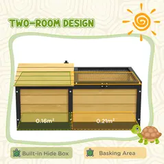 PawHut Wooden Tortoise House, Small Pet Reptile Shelter, with Hide Den and Run - Yellow - 4