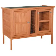 PawHut Wooden Guinea Pigs Hutches Elevated Pet Bunny House with Slide-Out Tray Openable Roof - 2