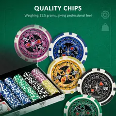 SPORTNOW 500-Piece Poker Chips Set, Poker Set with Mat, Chips, Two Card Decks, Dealer, Five Dices - 5