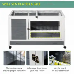 PawHut Wooden Guinea Pigs Hutches Elevated Pet Bunny House Rabbit Cage with Slide-Out Tray Indoor Grey - 6