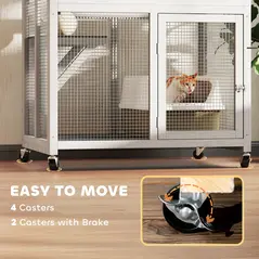 PawHut Wooden Catio Cat Outdoor Enclosure, Cat Cage with Waterproof Roof, Platforms, for Multiple Cats, White - 6