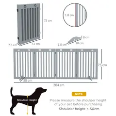 PawHut Wooden Pet Gate Foldable Freestanding Dog Safety Barrier w/ Support Feet, Grey - 3