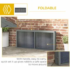 PawHut Wooden Folding Rabbit Hutch, for 2-3 Rabbits - Grey - 6