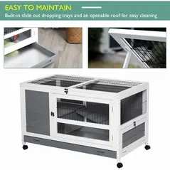 PawHut Wooden Guinea Pigs Hutches Elevated Pet Bunny House Rabbit Cage with Slide-Out Tray Indoor Grey - 9