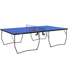 SPORTNOW 9FT Folding Tennis Table, with 8 Wheels, for Indoor Use, Blue - 1