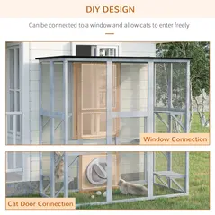 PawHut Wooden Catio Cat Outdoor Enclosure, Cat Cage with Waterproof Roof, Platforms, for Multiple Kittens, 180 x 98 x 180 cm - 4
