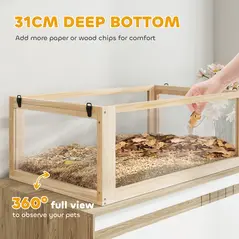 PawHut Wooden Hamster Cage with Detachable 31cm Deep Bottom, Hut, Seesaw, Exercise Wheel, Ramp, 80 x 50 x 76cm, Natural - 5