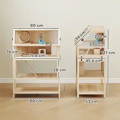 PawHut Wooden Hamster Cage with Detachable Lower Floor, Storage Shelf, Hut, Seesaw, Exercise Wheel, Ramps for Hamster - 3