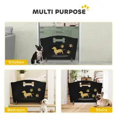PawHut Wooden Dog Stopper, Dog Barrier with Support Feet, for Stair, Patio, Very Easy Setup, Black, 75 x 51 cm - 4