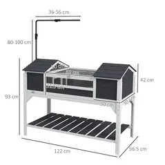 PawHut Wooden Tortoise Enclosure w/ Adjustable Lamp Holder, Openable Lid, Dual Main Houses, Storage Shelf, Fixed Tray - Grey - 3