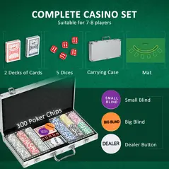 SPORTNOW 300-Piece Poker Chips Set, Poker Set with Mat, Chips, Two Card Decks, Dealer, Five Dices - 4