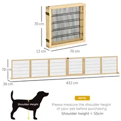 PawHut Wooden Pet Gate, Freestanding Dog Safety Barrier with Two Support Feet - Natural Tone - 3