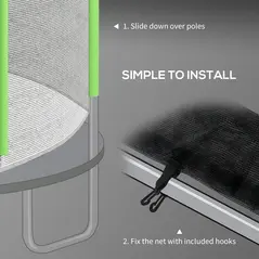 SPORTNOW 8ft Trampoline Net Replacement with 6 Plastic Pole Covers, Weather-Resistant Trampoline Netting Replacement with Zipped Entrance, Poles Not Included, Green - 6