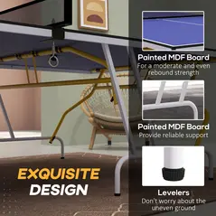 SPORTNOW 9FT Foldable Table Tennis Table, with Cover, Net, Paddles, Balls - Blue - 6