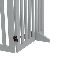 PawHut Wooden Pet Gate Foldable Freestanding Dog Safety Barrier w/ Support Feet, Grey - 9