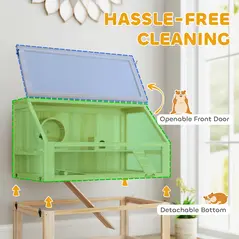 PawHut Wooden Hamster Cage with Detachable 31cm Deep Bottom, Hut, Seesaw, Exercise Wheel, Ramp, 80 x 50 x 76cm, Natural - 6