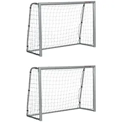 SPORTNOW 8ft x 5ft Football Goal, Set of 2 Football Net for Garden, Training Goal with Ground Stakes, Steel Frame - 1