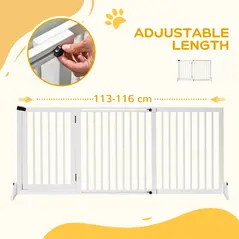PawHut Wooden Dog Gate, Dog Fence Indoor, Freestanding Dog Barrier, Adjustable Lockable Fence with 3 Panels, 71H x 113-166W cm, White - 4
