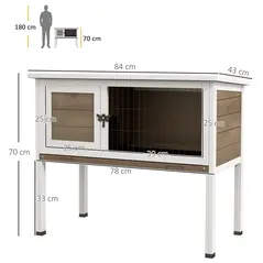 PawHut Wooden Guinea Pig Hutch, Small Animal Cage with Slide-out Tray, Openable Asphalt Roof, 84 x 43 x 70cm, Brown - 3