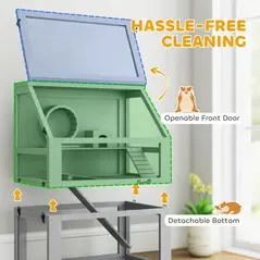 PawHut Wooden Hamster Cage with Detachable 32cm Deep Bottom, Hut, Seesaw, Exercise Wheel, Ramp, 60 x 40 x 75cm, Light Grey - 6