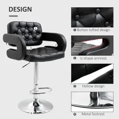 Set of 2 PU Leather Upholstered Swivel Bar Stool, Height Adjustable Barstool with Back, Armrest, Footrest for Kitchen - 7