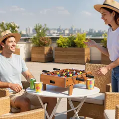 SPORTNOW 20 in Table-top Football Table with Stainless Steel Rods, Compact Foosball Table for Kids and Adults, All-Inclusive Foosball Game Set for Indoor, Nature Wood Finish - 2