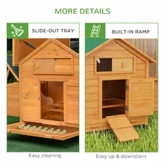 PawHut Wooden Chicken Coop with Nesting Boxes, Tray, for 2-4 Chickens, Yellow - 7